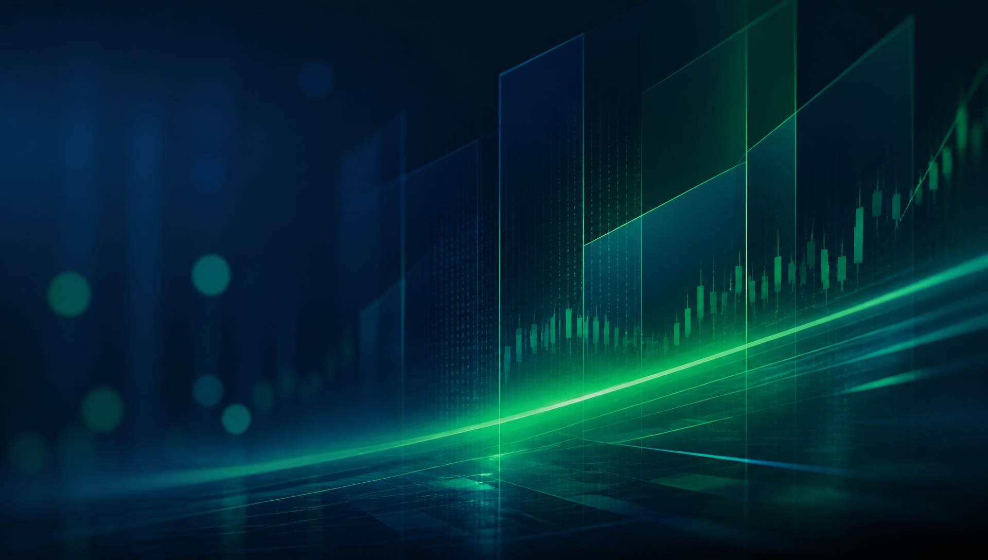 Gráficos financieros abstractos en azul marino y verde esmeralda